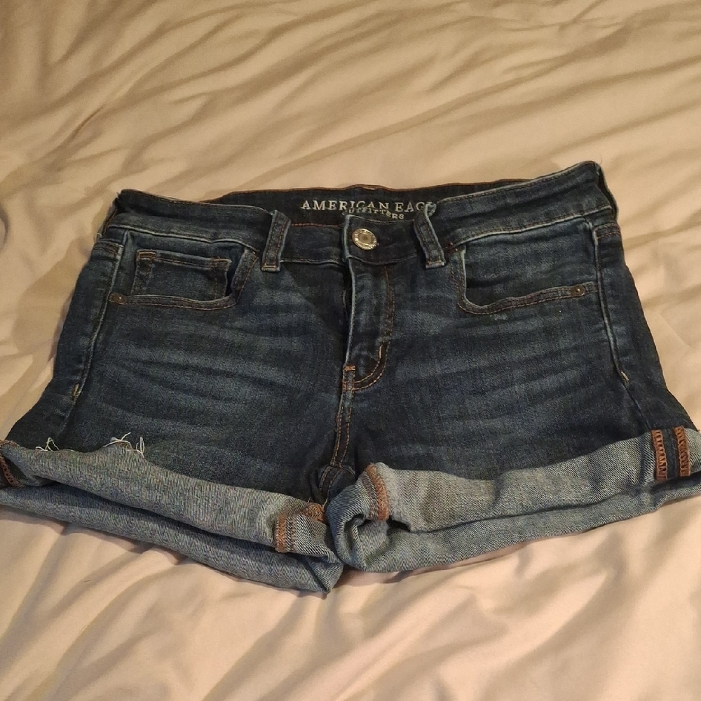 American Eagle Cuffed Cutoff Stretch Denim Shorts
